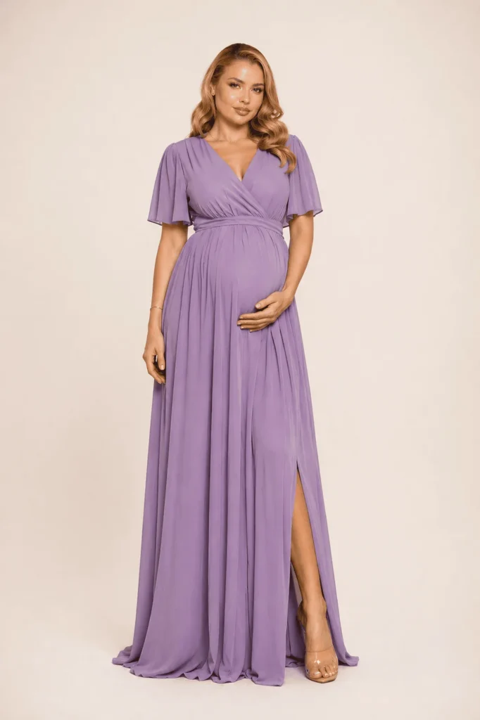 Vestido liso manga suelta morado