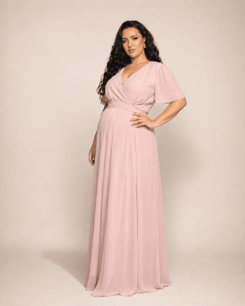 Vestido liso manga suelta rosa palo