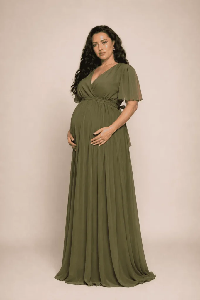 Vestido liso manga suleta verde olivo