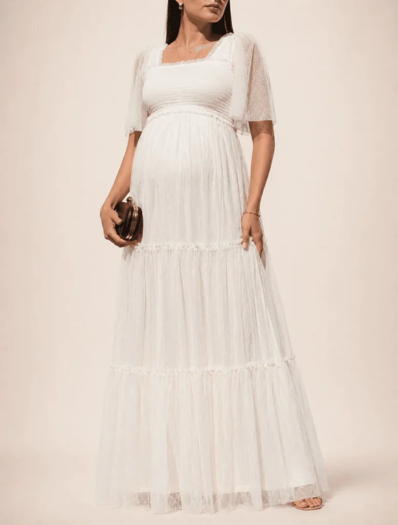 Vestido tul texturizado corte imperio Ivory