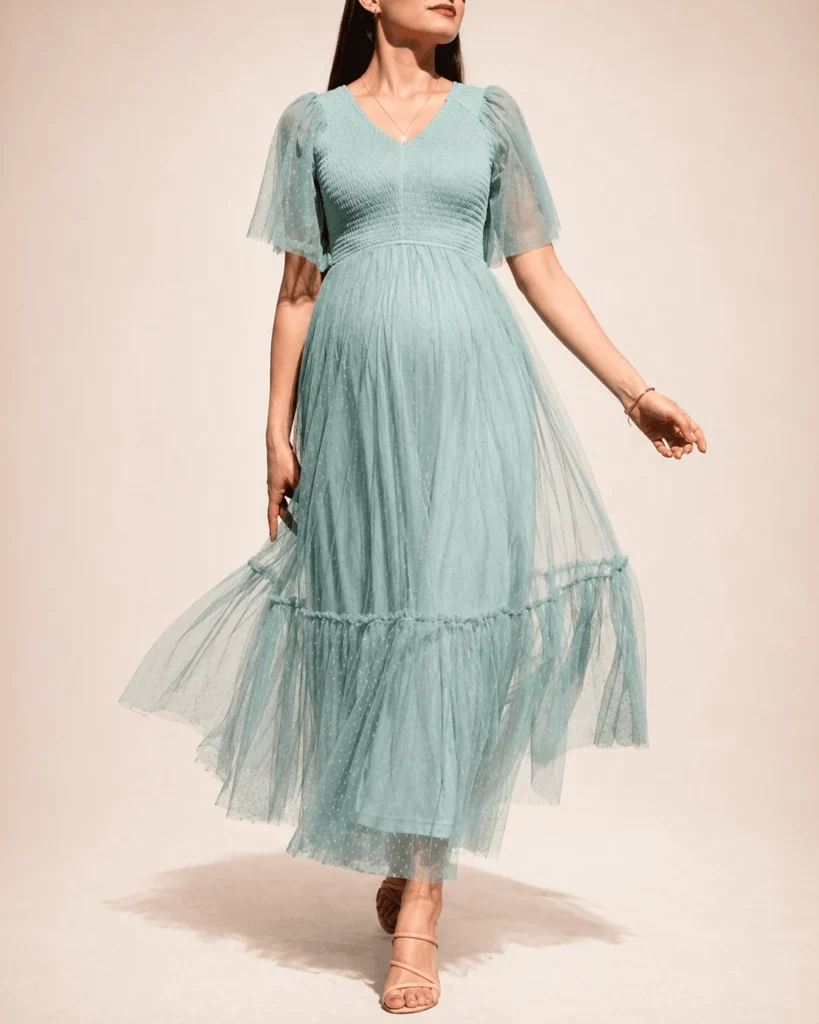 Vestido midi tul textura ligera verde turquesa